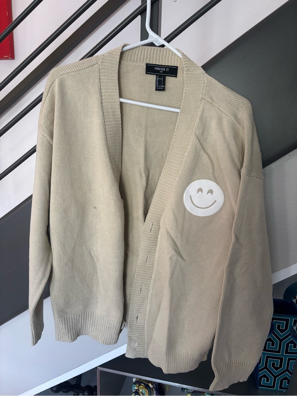 Forever 21 Beige Smiley Patch Cardigan